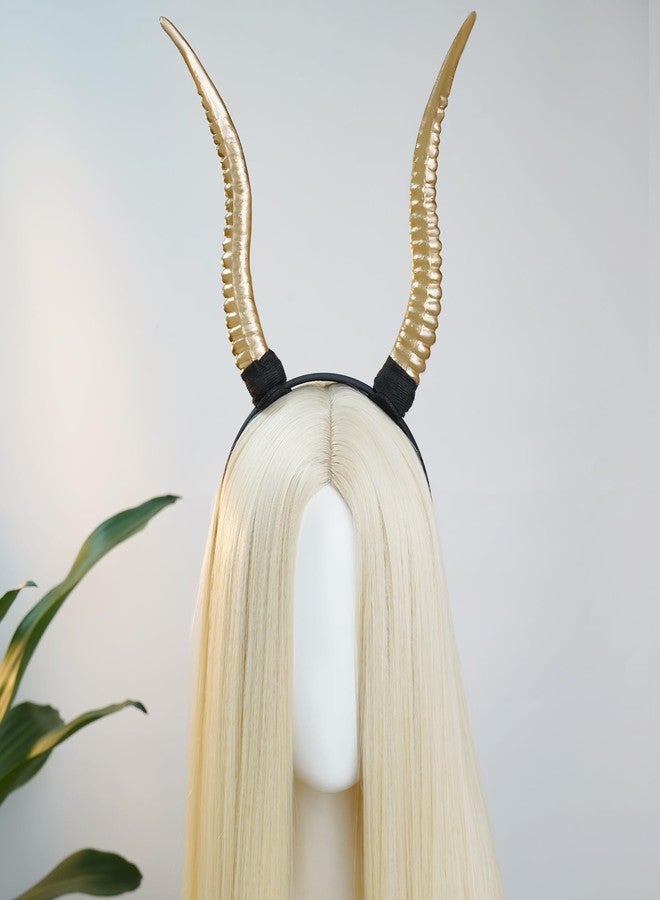 MOSTORY Gold Antelope Horns Headband - Demon Sheep Horns Headband for Women Men Cosplay Photo Shoot, Devil Horn Headpiece for Adult Halloween Renaissance Renfaire (Detachable) - Image 2